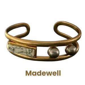 Madewell Gold-Tone Cuff Bracelet Faux Marble Faux Pearl Accents Adjustable Fit